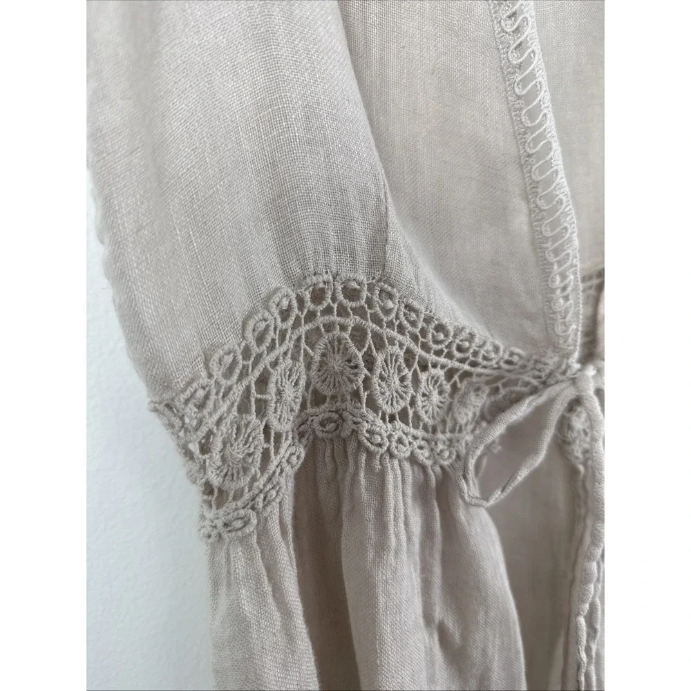 Francesca Bettini Beige Boho 100% Linen Wrap Beach Cover Up Dress Made In Italy